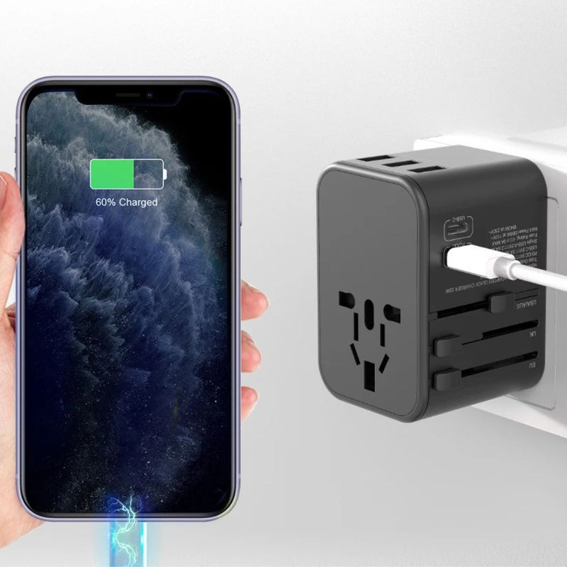 Adaptador de Viagem Universal de Tomadas 3 USB e 2 Type-C