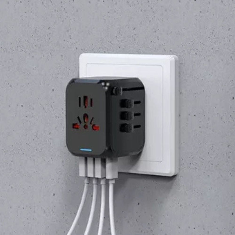 Adaptador de Viagem Universal de Tomadas 3 USB e 2 Type-C