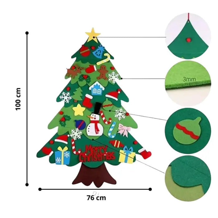 Árvore de Natal em Feltro Montessori com Enfeites e Luz Led