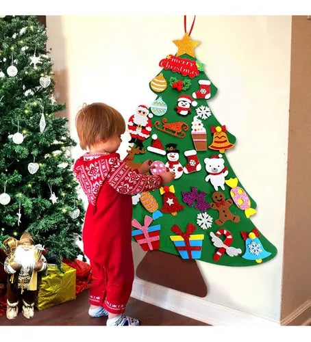 Árvore de Natal em Feltro Montessori com Enfeites e Luz Led