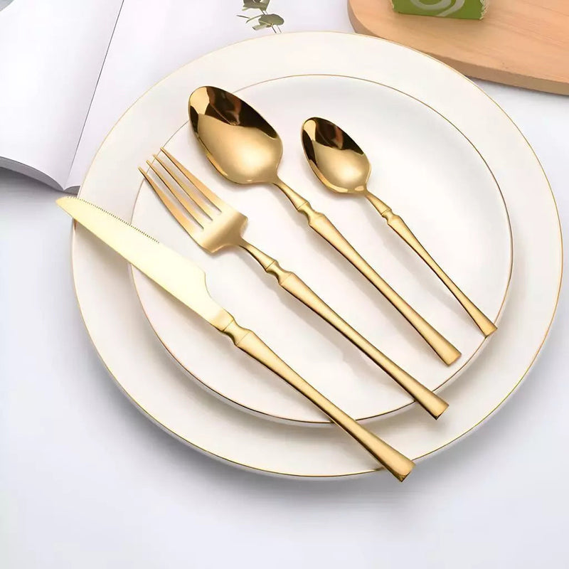 Conjunto de Talheres Dourado 24 Peças de Aço Inoxidável