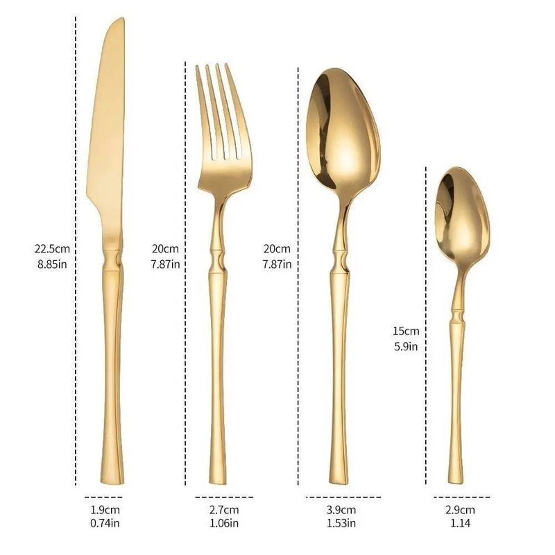 Conjunto de Talheres Dourado 24 Peças de Aço Inoxidável
