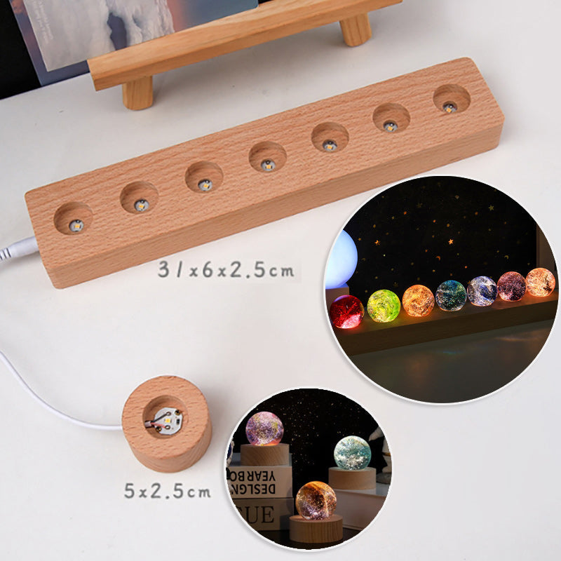 Esfera Luminária dos Chakras Led com Suporte de Madeira