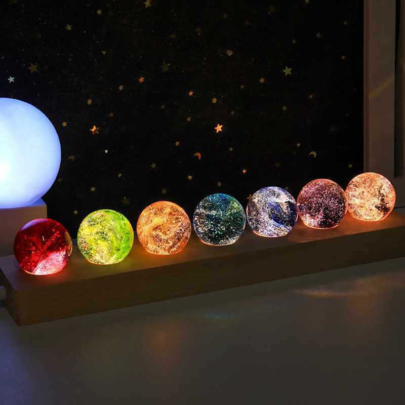 Esfera Luminária dos Chakras Led com Suporte de Madeira