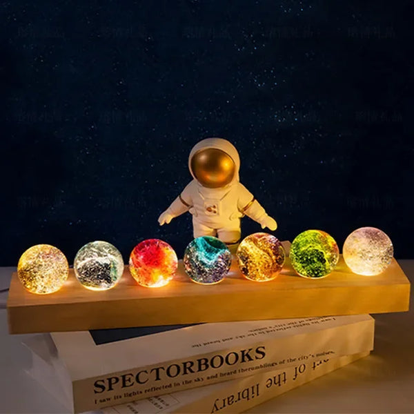 Esfera Luminária dos Chakras Led com Suporte de Madeira