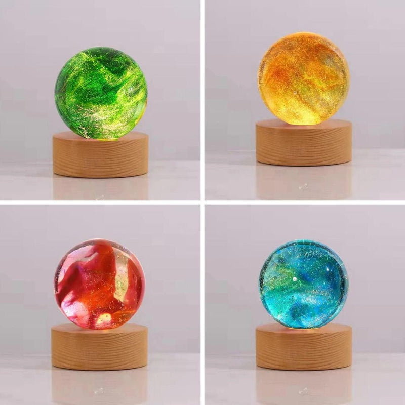 Esfera Luminária dos Chakras Led com Suporte de Madeira