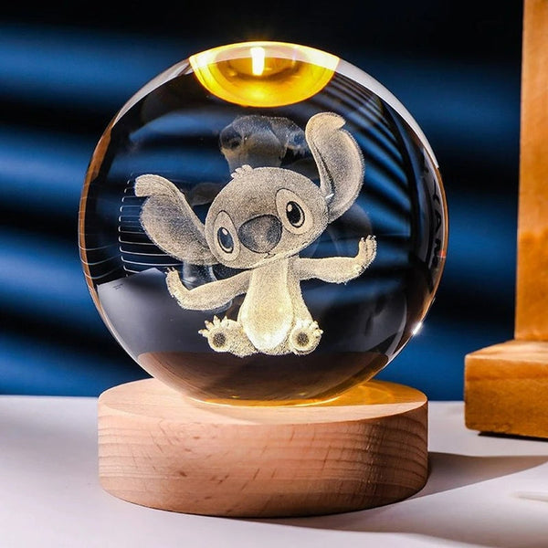Luminária Stitch 3D LED de Cristal