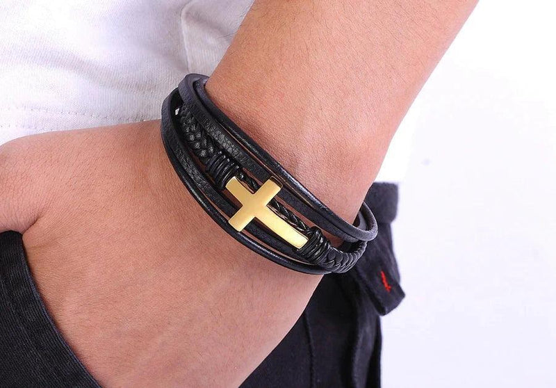 Pulseira de Cruz em Couro - Classic Christ