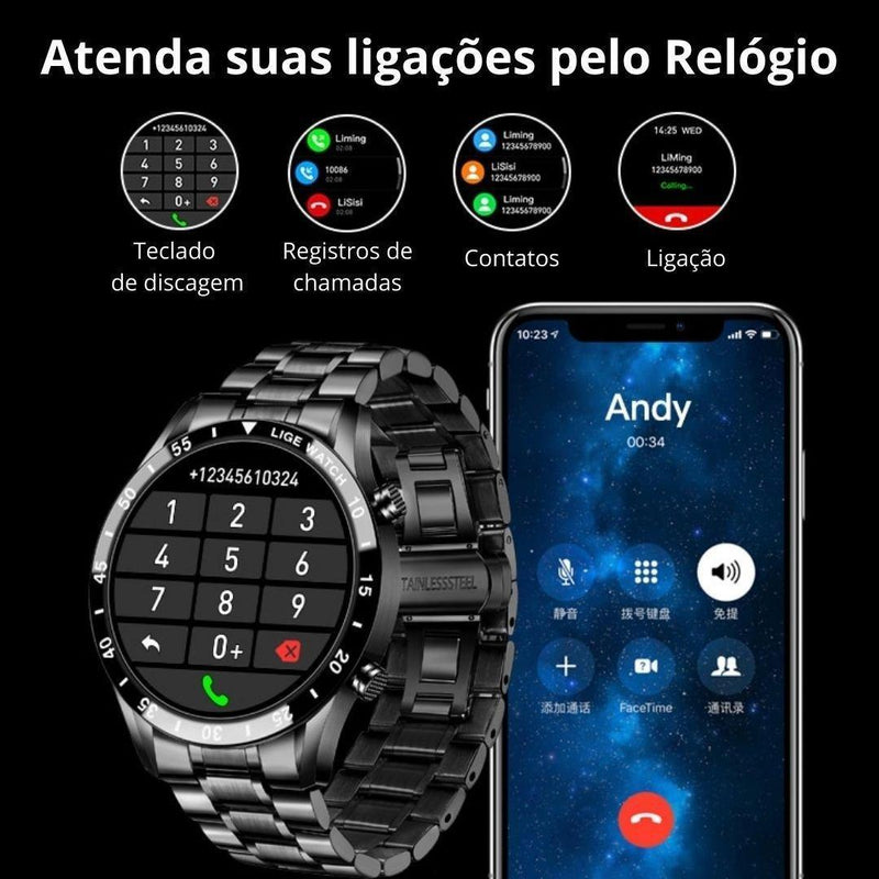 Smartwatch de Luxo - Elite Chrono + Brinde Pulseira Silicone