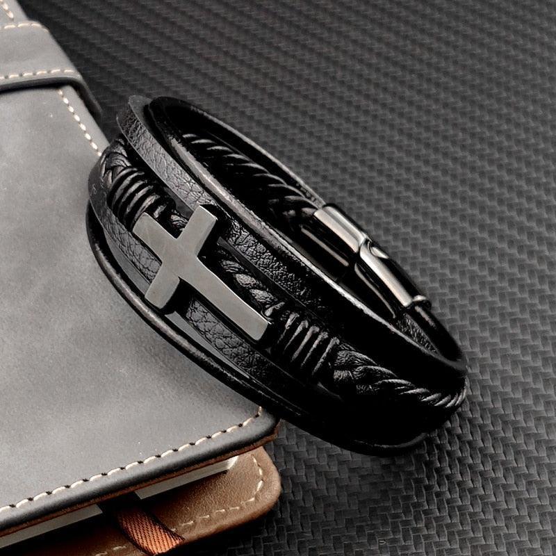 Pulseira de Cruz em Couro - Classic Christ