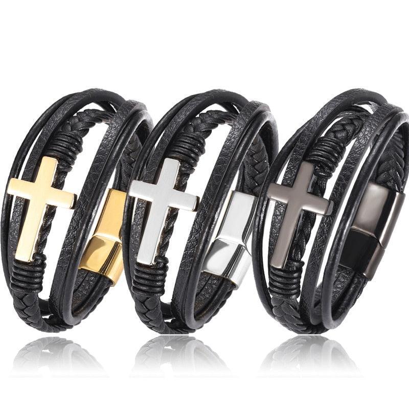 Pulseira de Cruz em Couro - Classic Christ