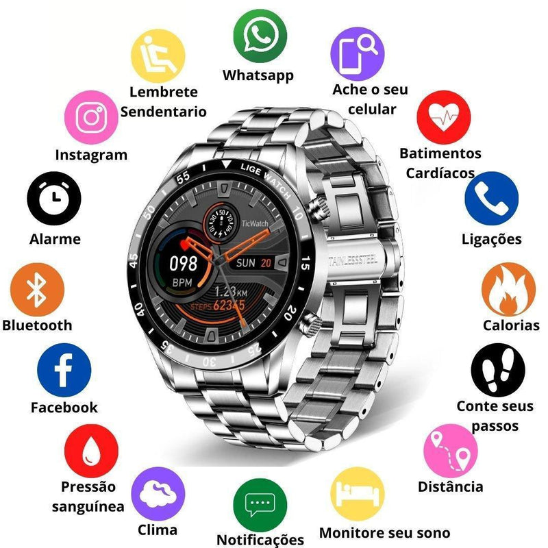 Smartwatch de Luxo - Elite Chrono + Brinde Pulseira Silicone