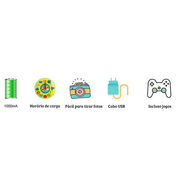 Câmera Digital Infantil 3 em 1 • Cam Kids© (Foto, Vídeo e Jogos ) + Cartão de Memória 32gb (BRINDE!)